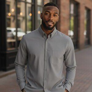 Bugatchi Uomo Men’s Shirt L Gray Long Sleeve Button Front Dress Viscose Blend